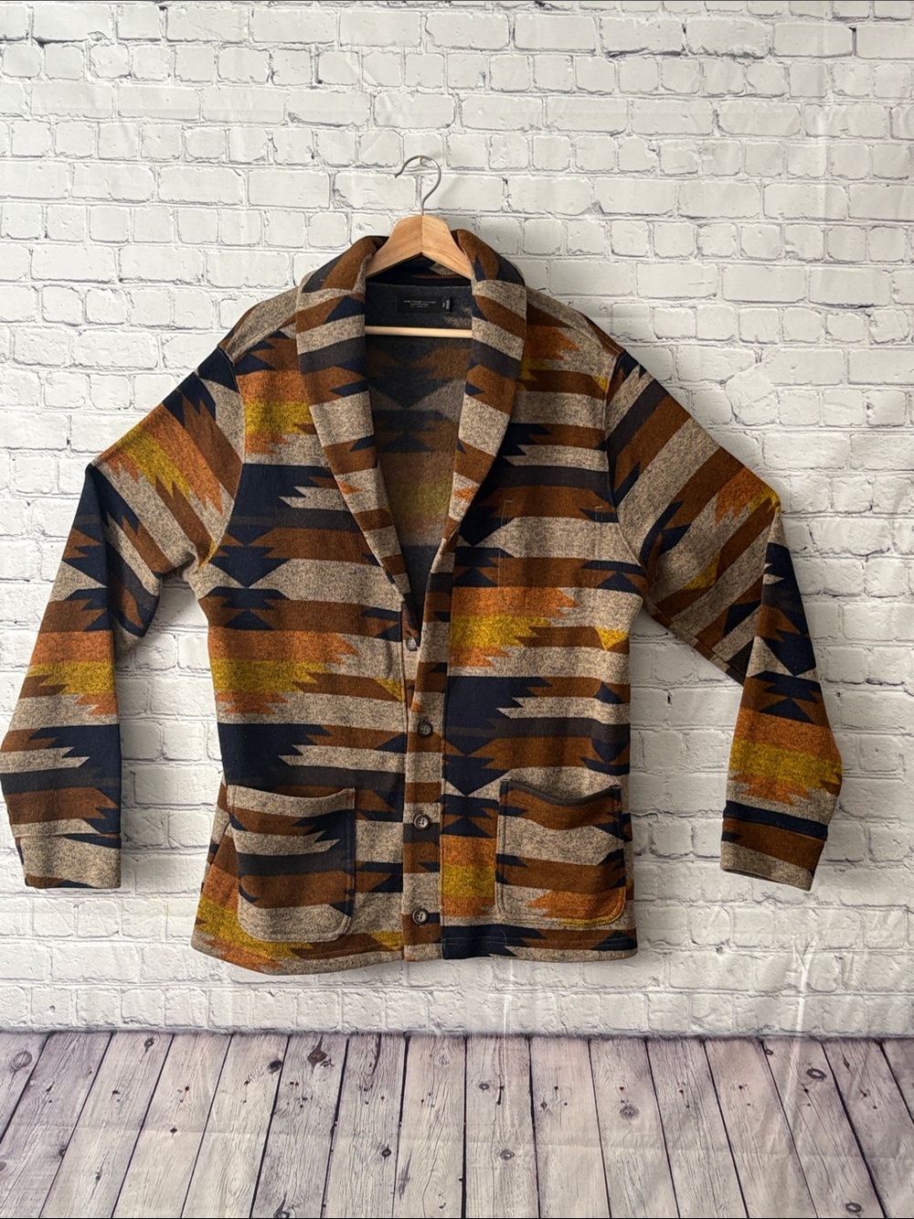 Southwestern Print Button Cardigan Jacket - Rust, Navy, Beige